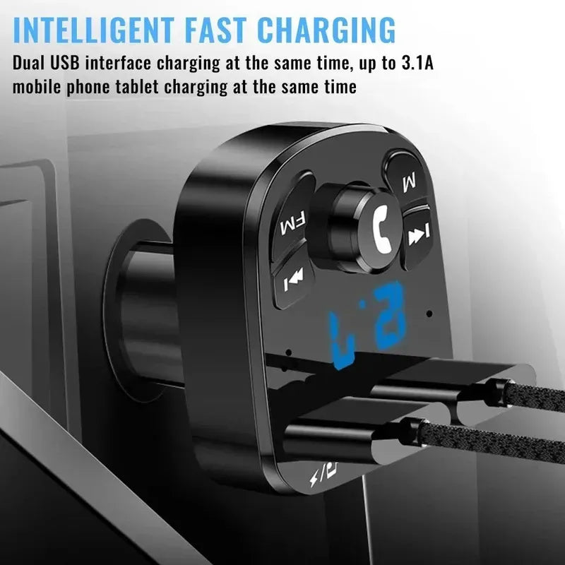 Bluetooth 5.0 Car FM Transmitter – Dual USB Charger & Handsfree