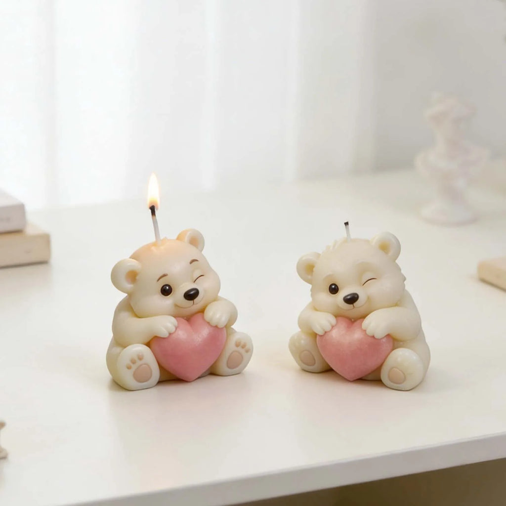 3D Bear Holding Heart Silicone Mold – Candle, Soap & Resin