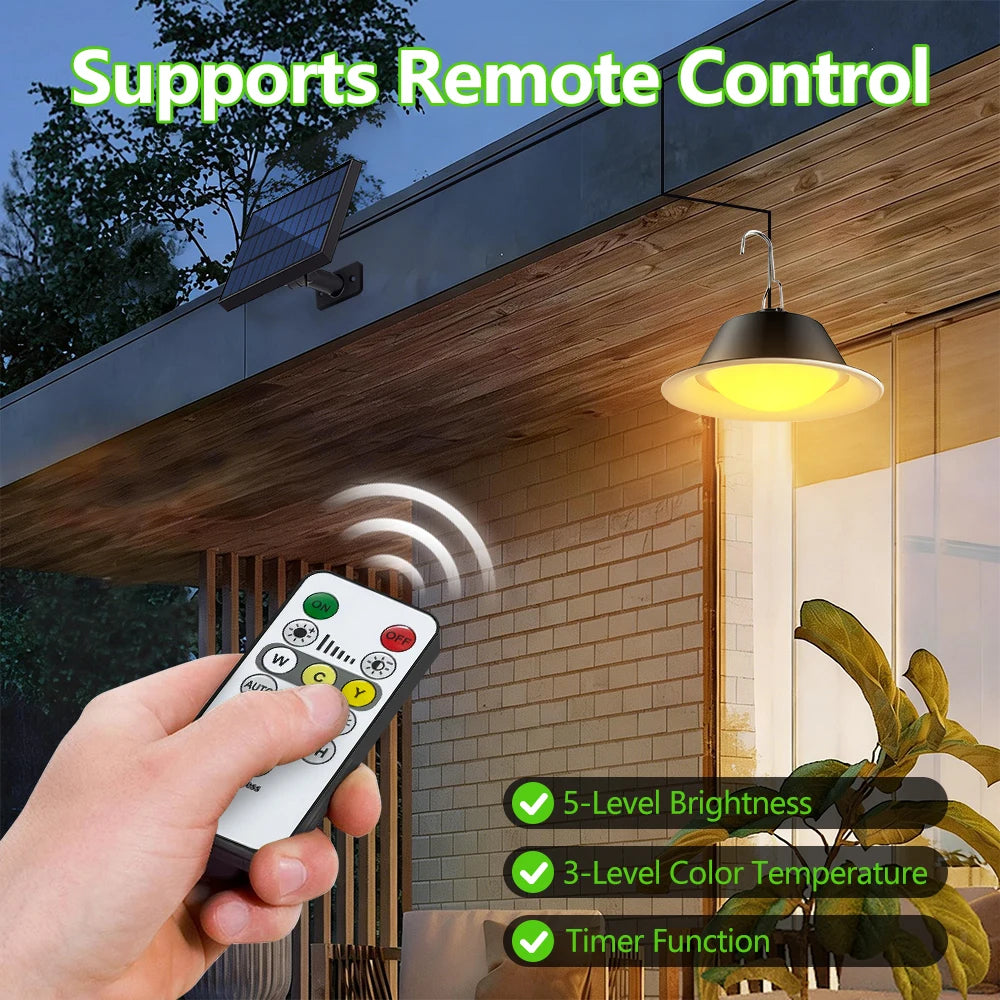 Solar LED Shed Light with Remote Control 3-Color Dimmable Timer Waterproof Hanging Pendant Lamp Gazebo Patio Garden Chicken Coop Zpaxo