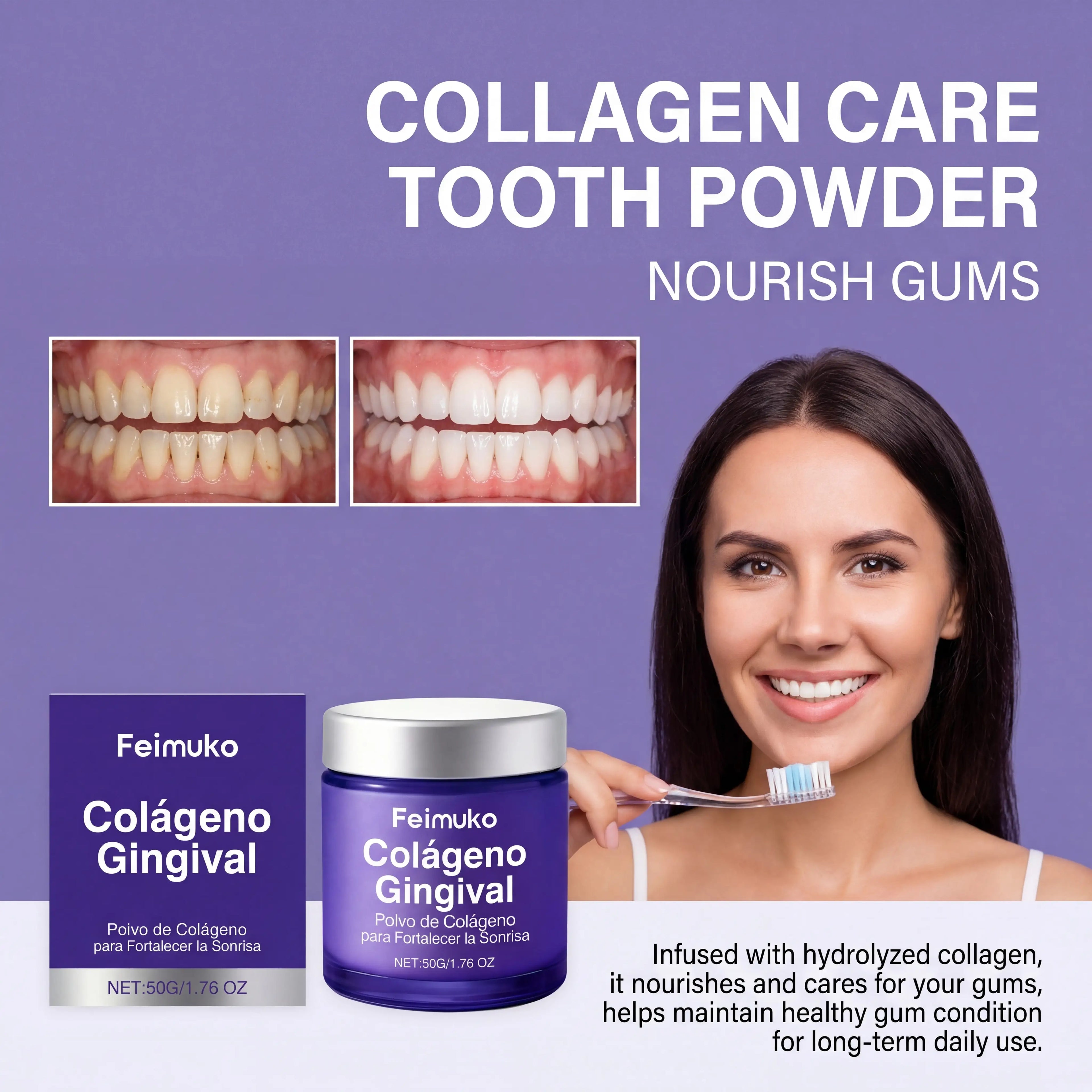 Collagen Fresh Breath Powder Brightening Tooth Care Polish Mild Cleaning Collagen Toothpaste Alternative Daily Gel for Women 50g Zpaxo