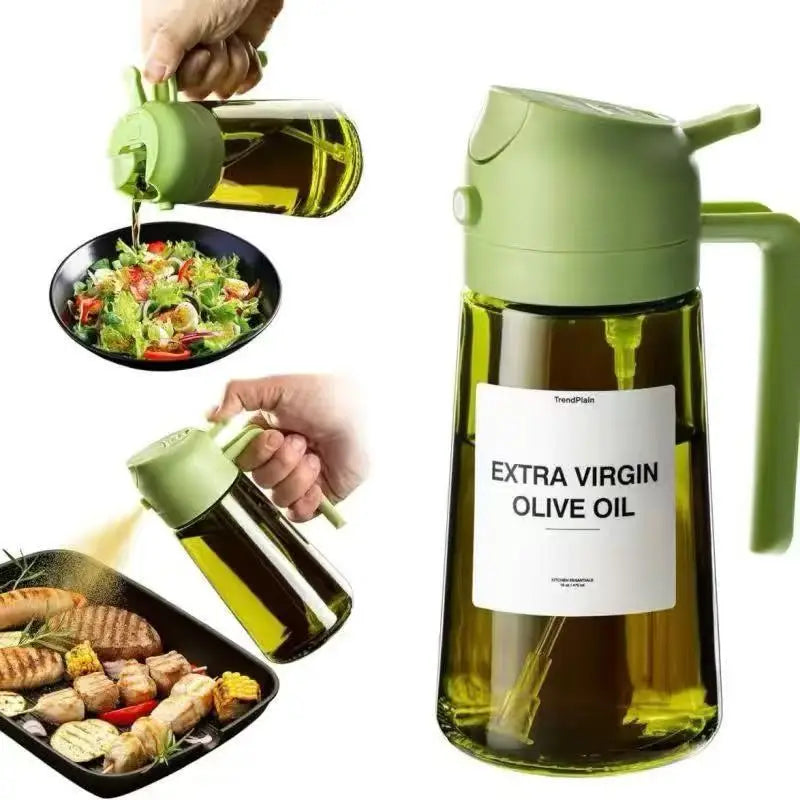 2-in-1 Glass Oil Dispenser & Sprayer - 16oz/470ml Leakproof Olive Oil Sprayer Bottle for Cooking, Air Fryer, BBQ, Baking, Salad Zpaxo green-470ml