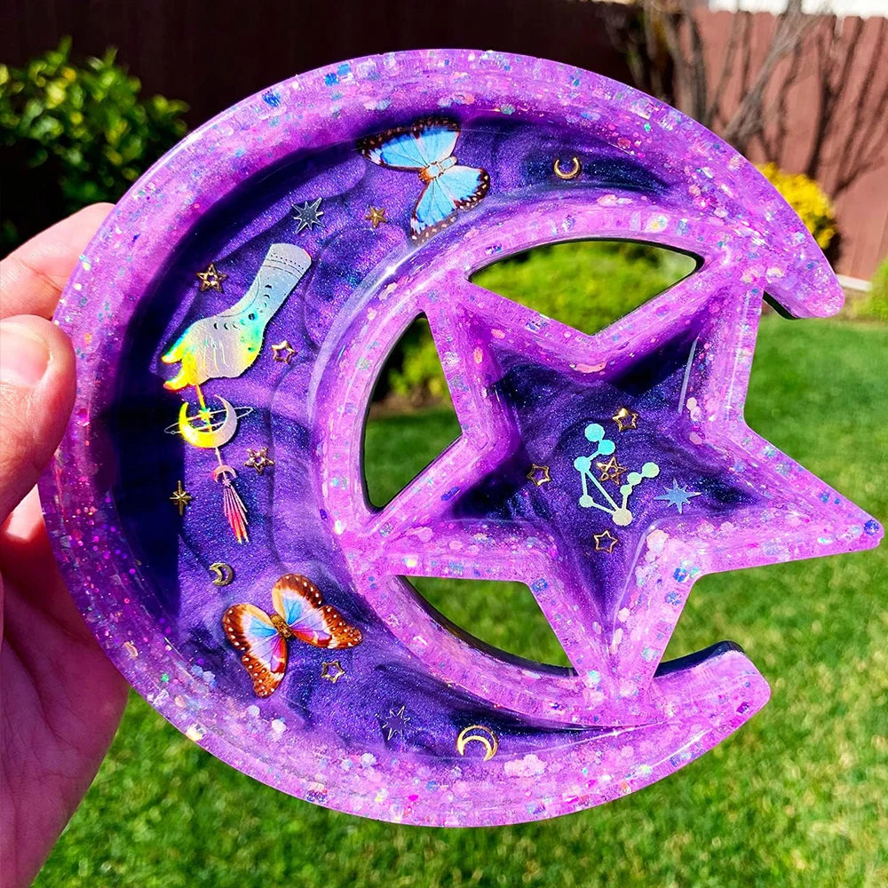 Moon Star Tray Silicone Resin Mold Crescent Jewelry Display Storage Tray Crafts Casting Mould Home Decor Zpaxo