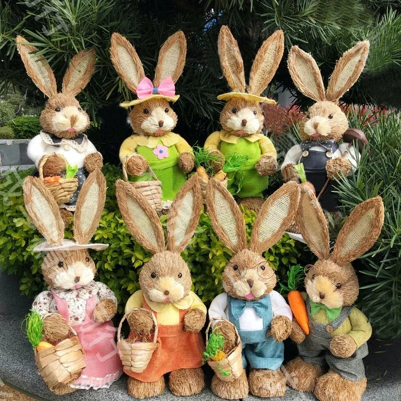 Easter Bunny Handwoven Grass Rabbit Decoration Cute Craft Home Decor