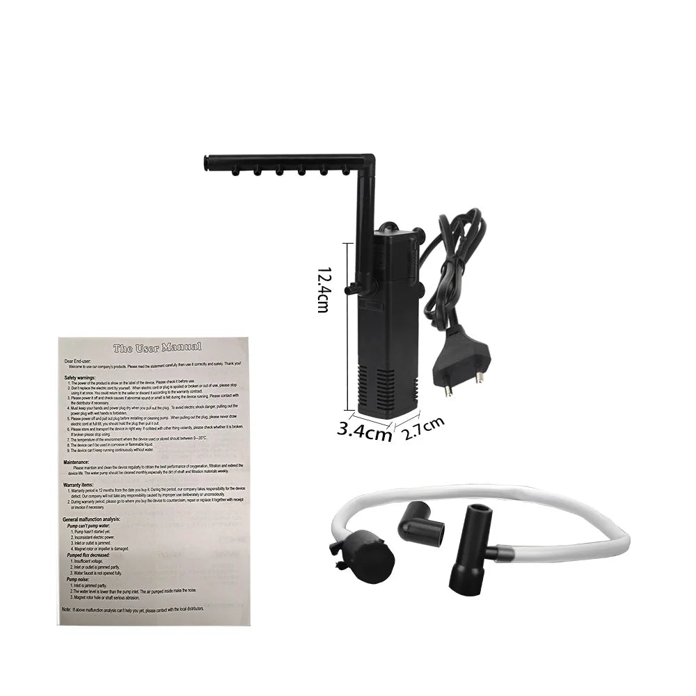EU Plug Aquarium Fish Tank Oxygen Increasing Pump Low Level Water