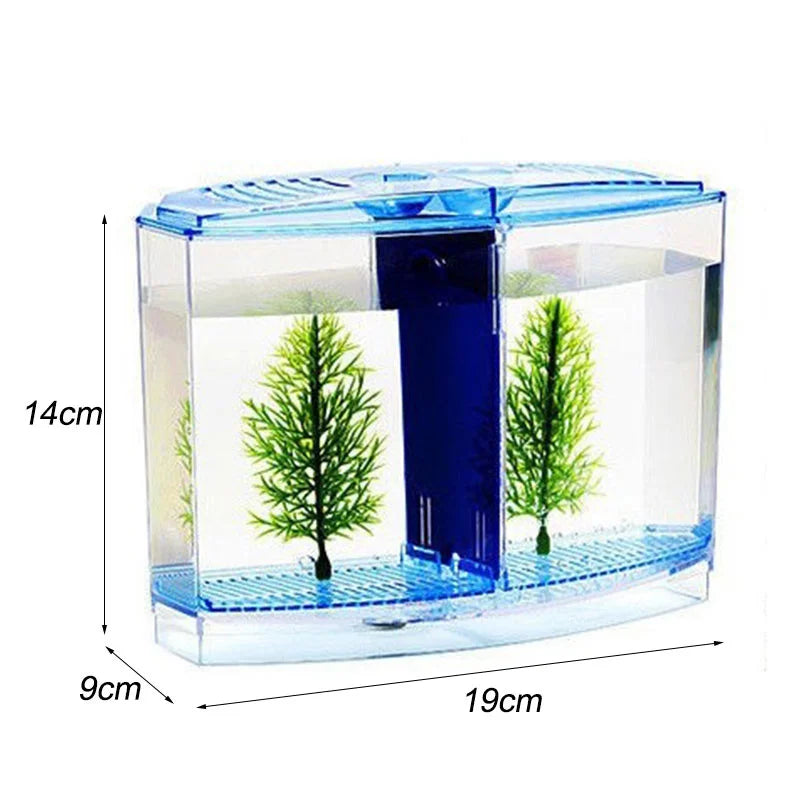 Eco Rumble Fish Aquarium Mini Aquarium Plastic Isolation Box Large Double Compartment Fighting Fish Box Breeding Box Zpaxo blue
