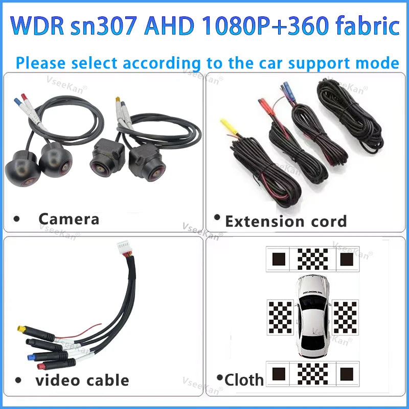 360 Panoramic Camera Sets 3D AHD 1080P 4 Cameras Cloth 2D Universal