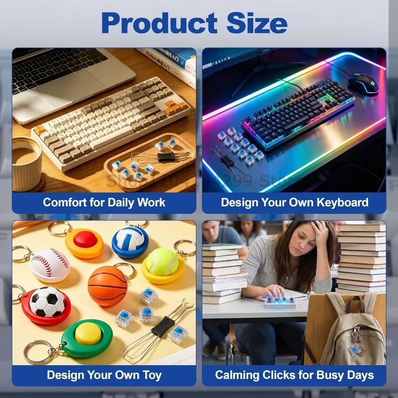 20 Pcs Blue Keyboard Switches, 3-Pin Clicky Tactile Mechanical Keyboard Switches, Complete DIY Replacement Kit with Switch Pulle Zpaxo