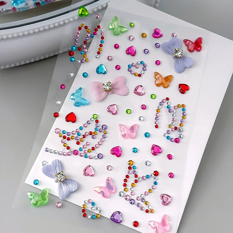 3D Diamond Face Tattoo Stickers Colorful Glitter Crystal Eye Makeup Diamond Stickers DIY Self-Adhesive Butterfly Rhinestones Zpaxo