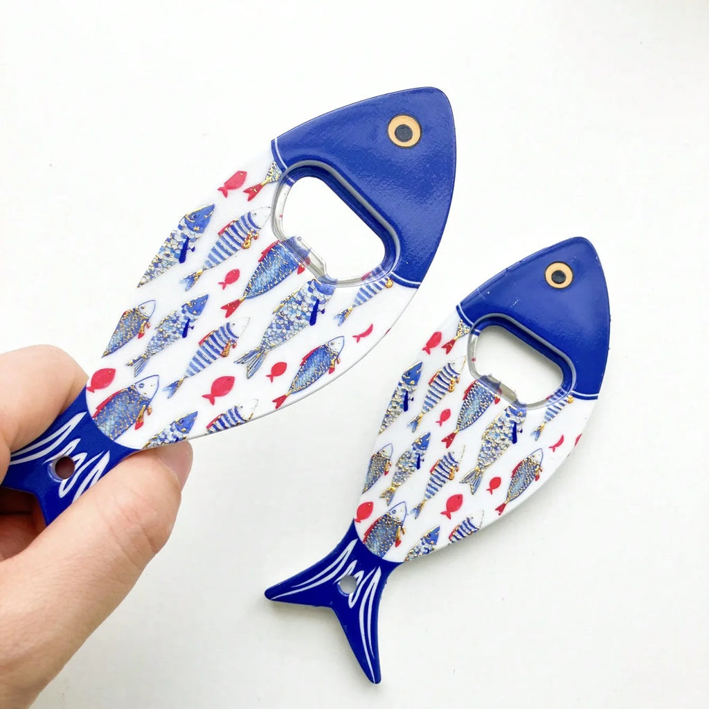 1 Fish Fridge Magnet Bottle Opener Hand Made Acrylic Art Blue Pattern Zpaxo
