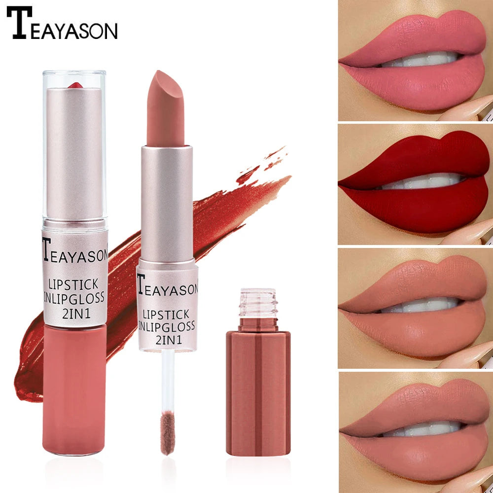 Double-Ended Velvet Matte Lipstick with Long-Lasting Effect, Brightening and Complexion-Enhancing Lipstick Pen for Autumn and Winter, Non-Transfer Matte, Valentine's Day Gift Lipstick Zpaxo