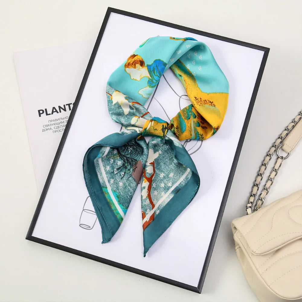 Fashion 70*70cm Hair Scarf Bohemia Style Floral Silk Scarf Sun Protection Female Foulard Square Scarf Women Zpaxo