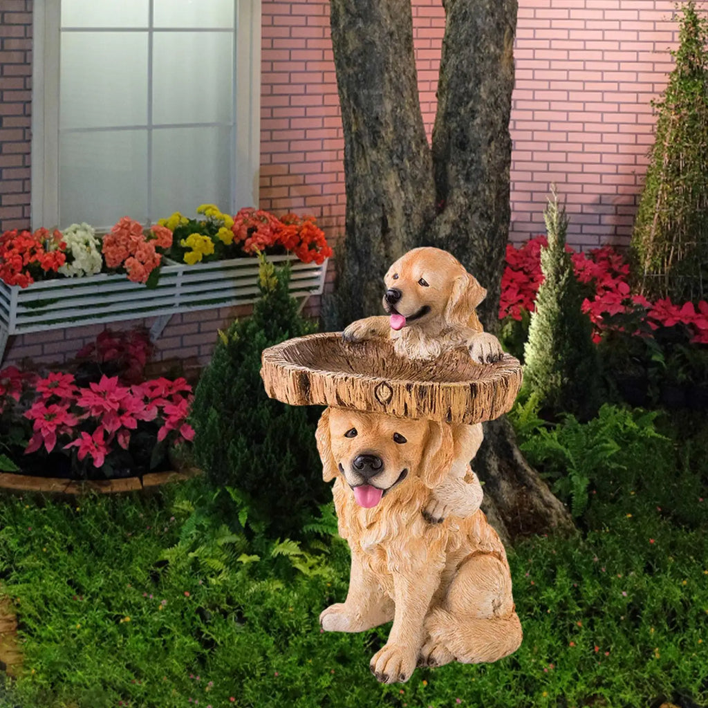 Dog Statue Figurine Feeding Station Resin Feeder Garden Bird Bath Bowl for Park Housewarming Backyard Porch Attracting Birds Zpaxo