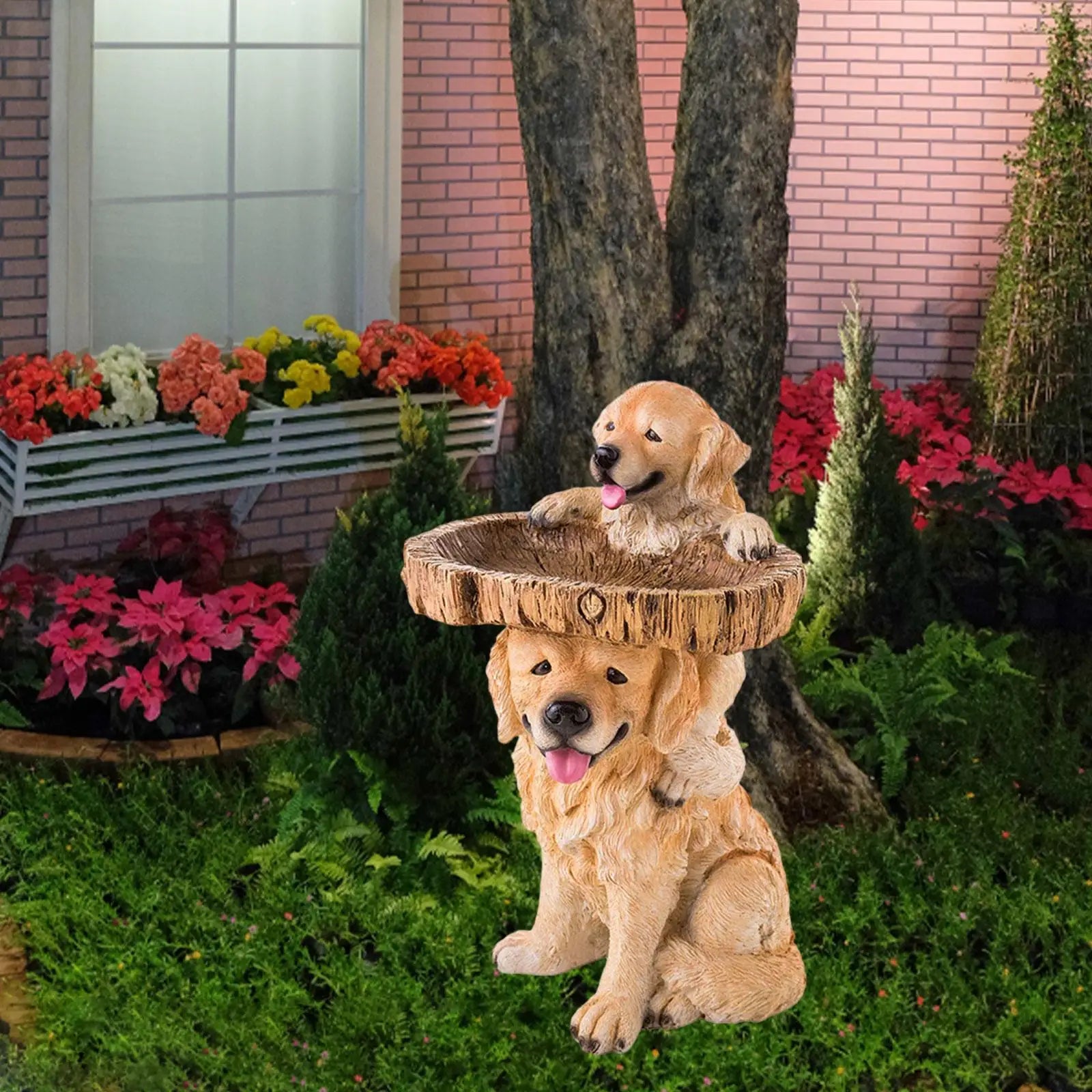 Dog Statue Figurine Feeding Station Resin Feeder Garden Bird Bath Bowl for Park Housewarming Backyard Porch Attracting Birds Zpaxo