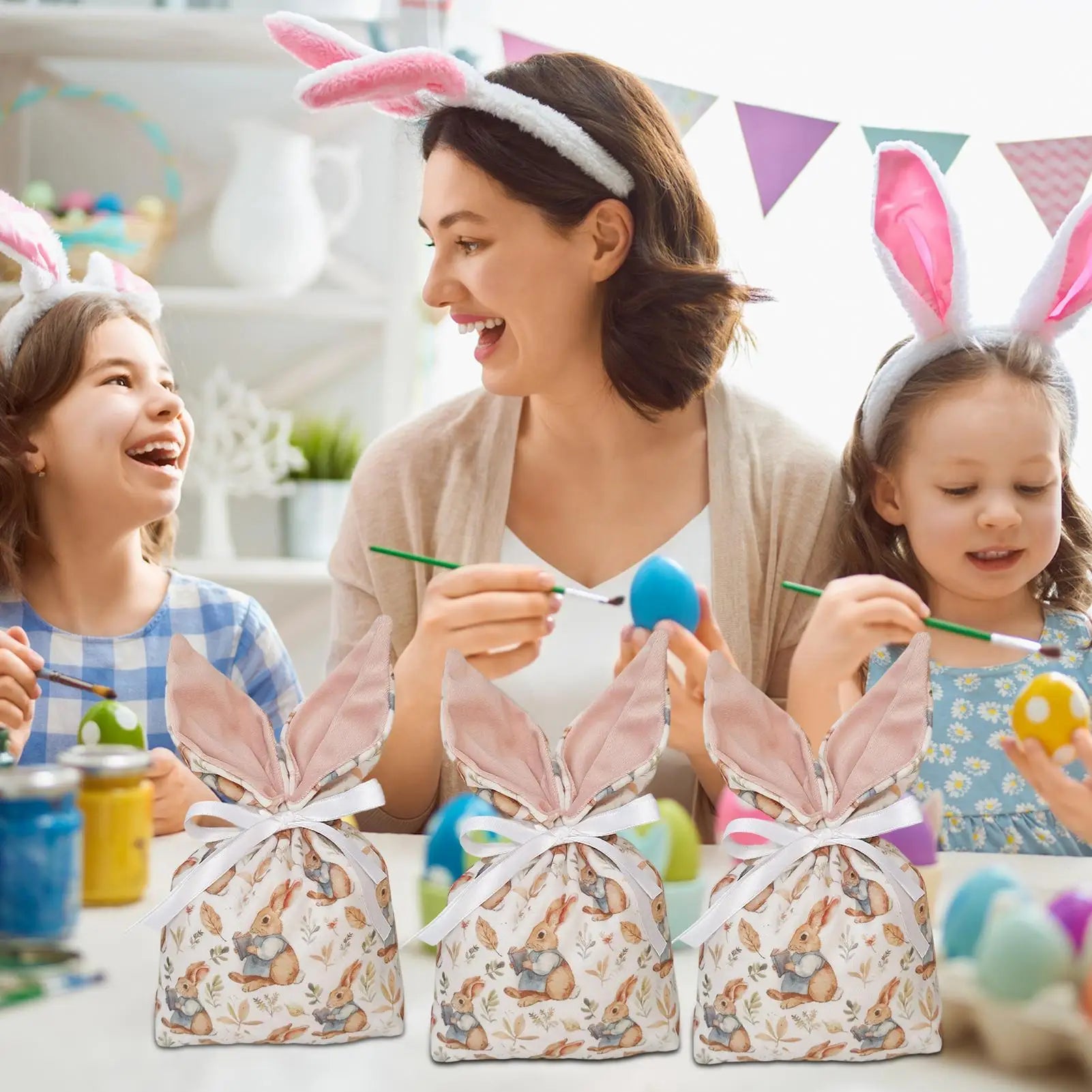 Easter Candy Bags Drawstring Bunny Ear Design Goody Favor Supports