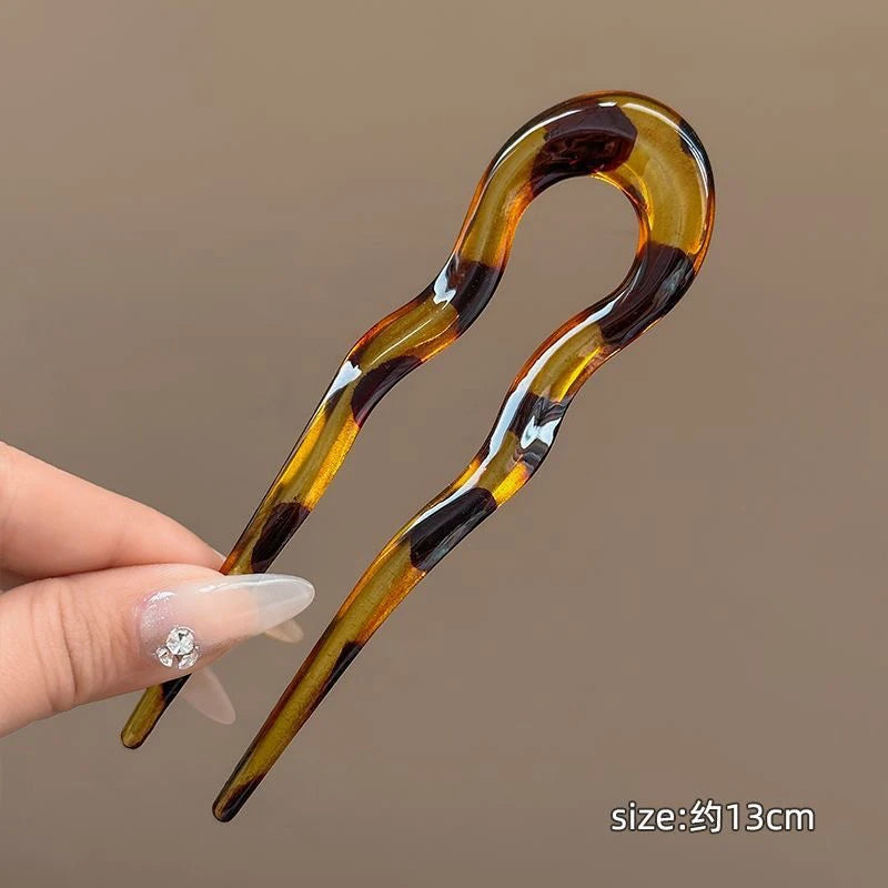 U-Shaped Hair Fork Fashion Tortoiseshell Acetate Acrylic Hairpin Geometric Headwear Hair Sticks Women Girls Hair Accessories Zpaxo fz-color h