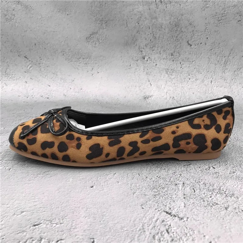 Flat Shoes for Women 2024 New Autumn Bow Temperament Square Toe Leopard shoes Black Luxury Casual Women's Shoes Zpaxo