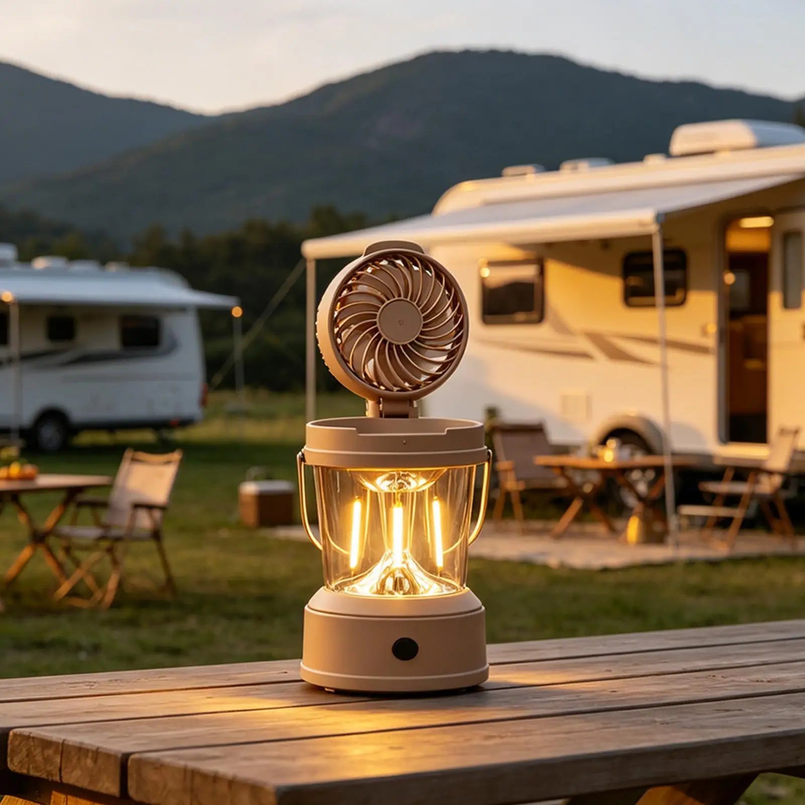 Camping Lantern Fan 2-in-1 Foldable Portable Brightness Electric Camp