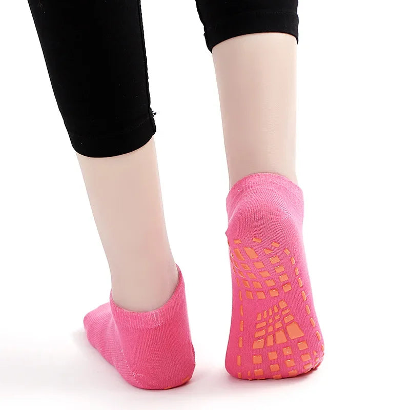 Indoor Yoga Pilates Trampoline Women's Socks Adult/Children Silicone Non Slip Cotton Socks Floor Foot Massage Ankle Socks Zpaxo rose L 36-41