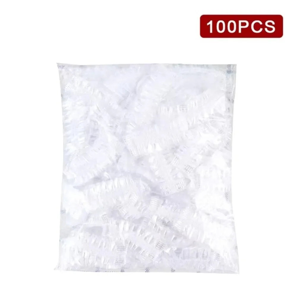 100PCS Plastic Disposable Ear Cover Waterproof Transparent Hairdressing Earmuffs One Size Elastic Hair Dyeing Ear Sleeve Zpaxo Rose Red