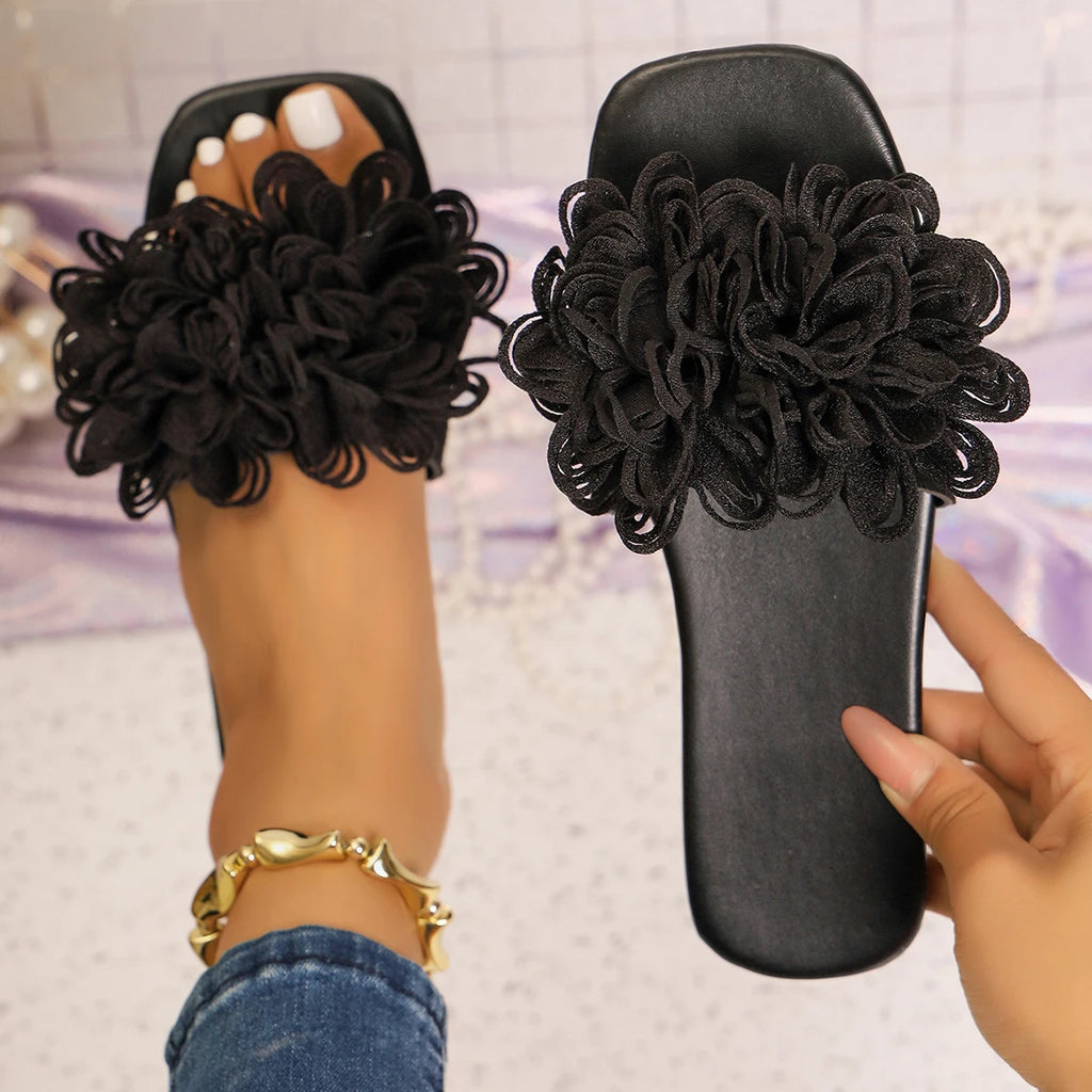 Flower Women Slippers Designer Slides Women Fashion Flat Slippers Casual Beach Shoes Women Summer Anti-slip Slip on Sandals Zpaxo