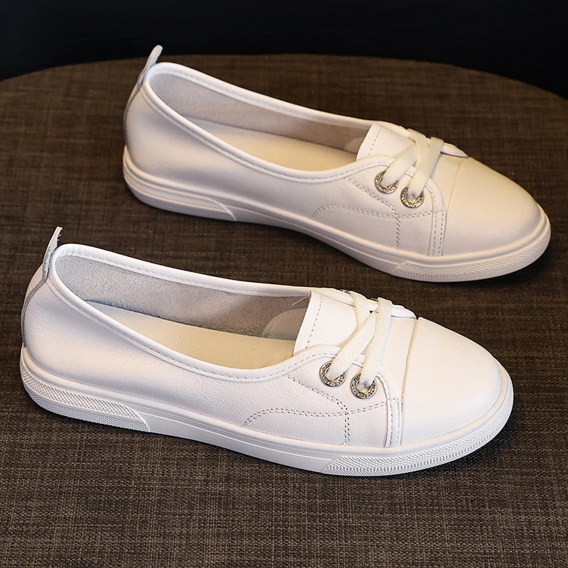 2026 Leather White Sneakers Women Spring Autumn Slip Lazy Elastic Zpaxo 329 White 39 China Mainland