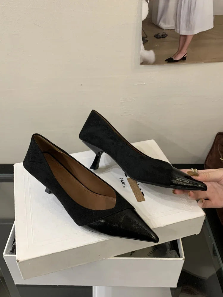 Autumn 2025 Korean-style Pointed Suede Shallow Stiletto Heels