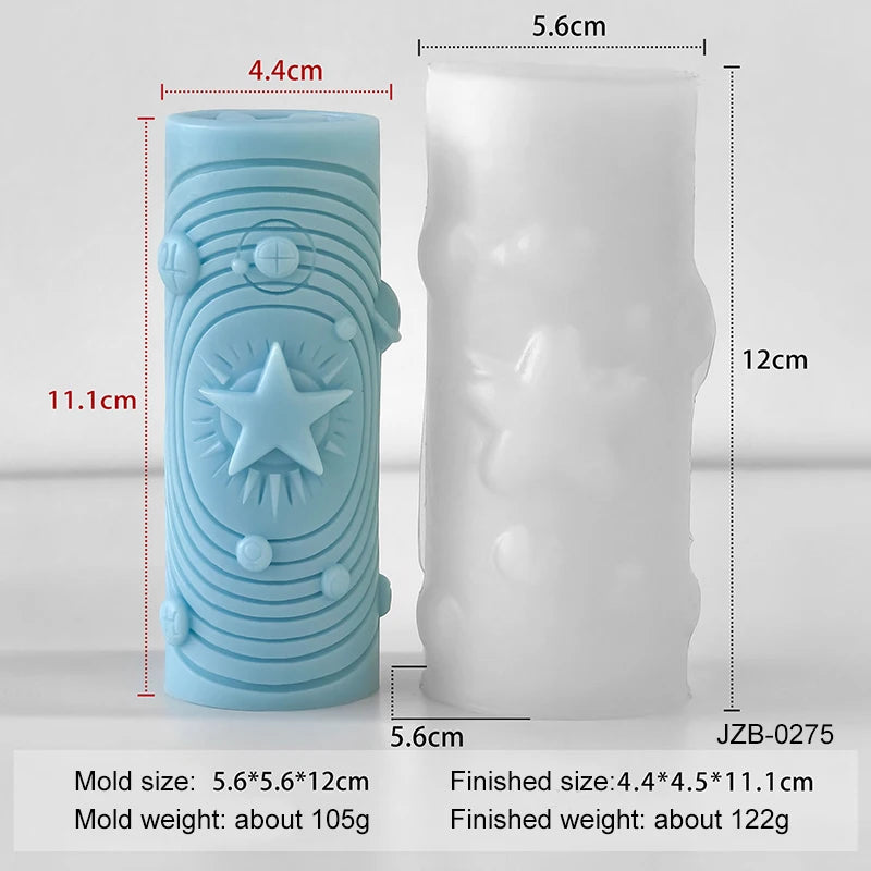 Planet Series Relief Star Sun Moon Candle Silicone Mold Cylindrical Aromatherapy Handmade Soap Gypsum Plaster Mold Home Decor Zpaxo Star JZB-0275