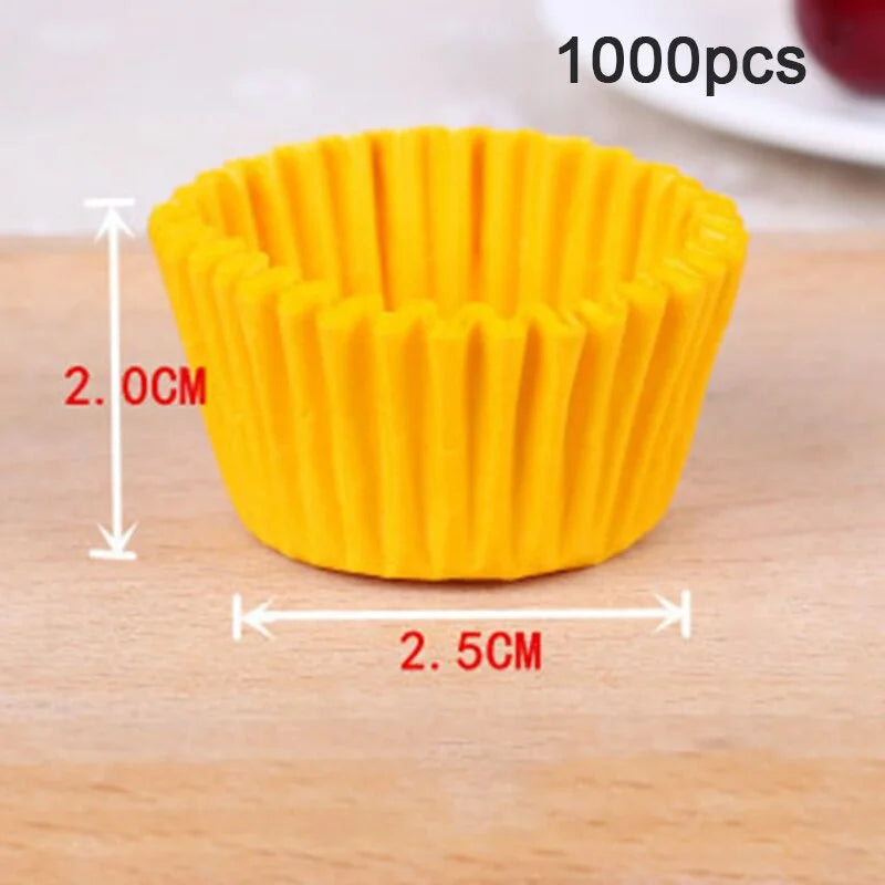 1000Pcs Mini Size Chocalate Paper Liners Baking Muffin Cake Cups Forms Cupcake Cases Solid Color Party Tray Mold Zpaxo Yellow