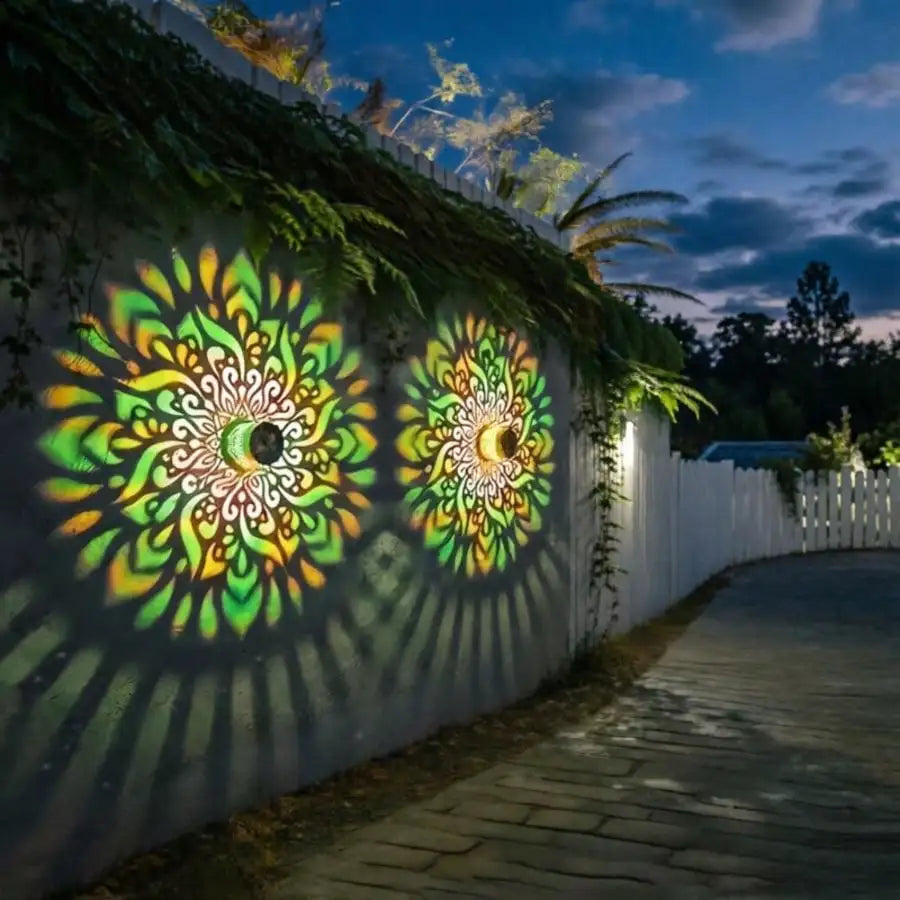 Solar-powered Colored Mandala Pattern Projection Lamp Wrought Iron Zpaxo changeable