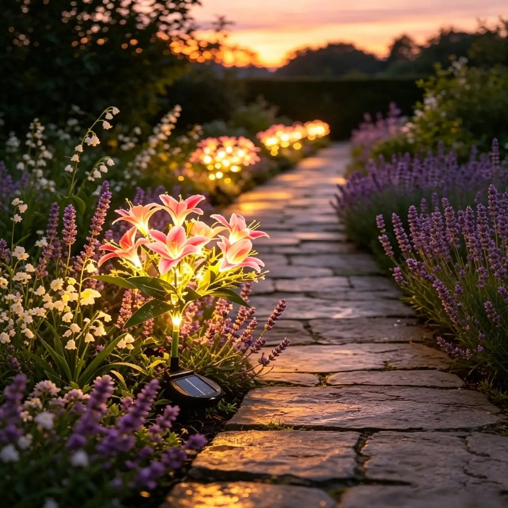 Solar-powered Seven-head Lily-shaped Outdoor Light LED Warm White
