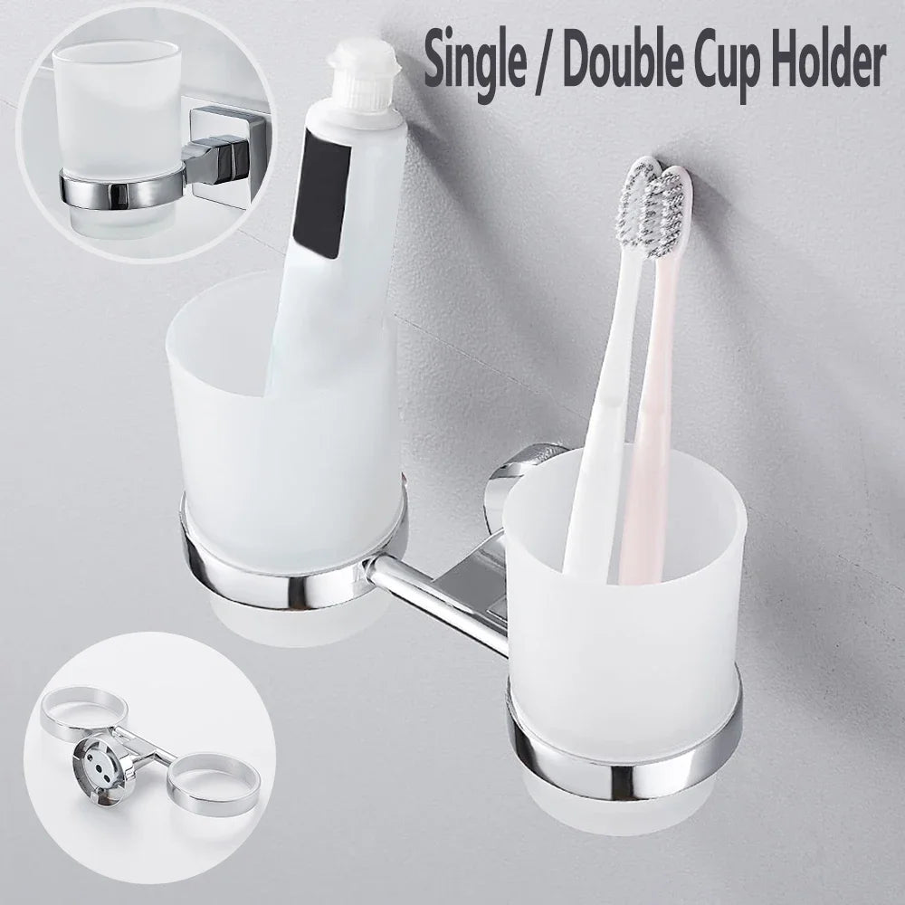 Toothbrushing Cup Bathroom Supplies Double Tumbler Cup Holder Toothbrush Holder Wall Mount Cup Strong Anti-Fall Bath Accessori Zpaxo