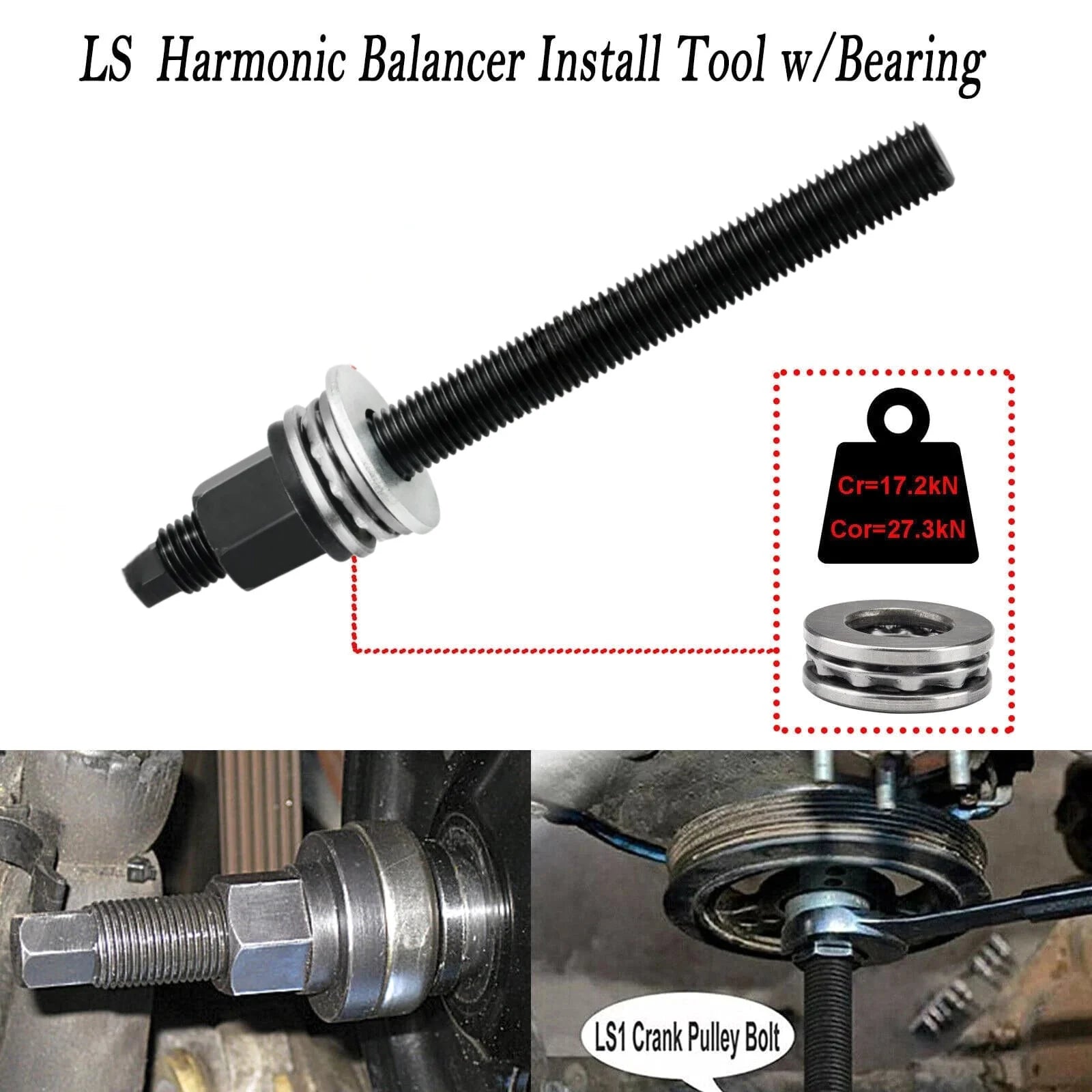 Vehicle Harmonic Balancer Installer Tool Threaded Rod Hex Nut Flat