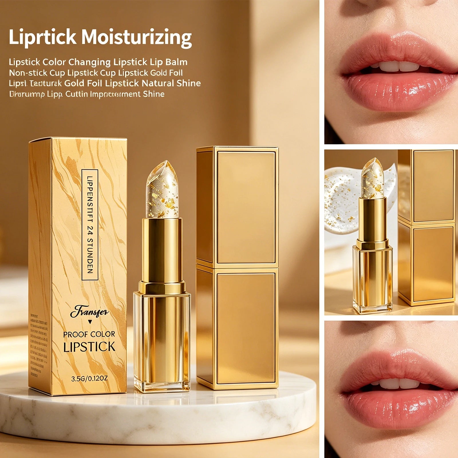 Gold Foil Color Changing Lip Balm Hydrating Moisturizer Light Texture Natural Lip Gloss Exfoliate Prevent Dry Crack Plump Lip Zpaxo