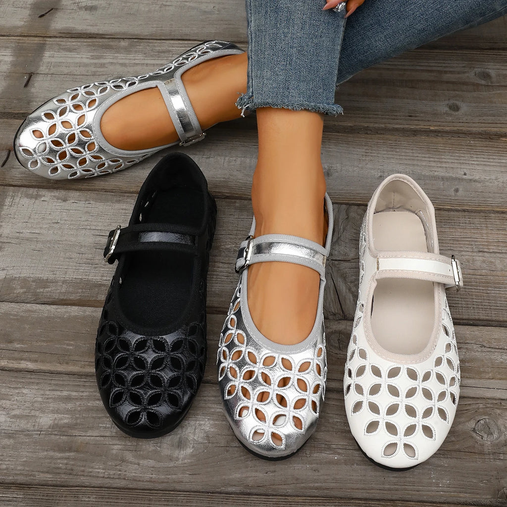 Women Sandals Casual Fashionable Women Shoes 2026 New Hollow Ladies Shoes Closed Toe Sandals Soft Comfortable Ballet Flat Shoes Zpaxo