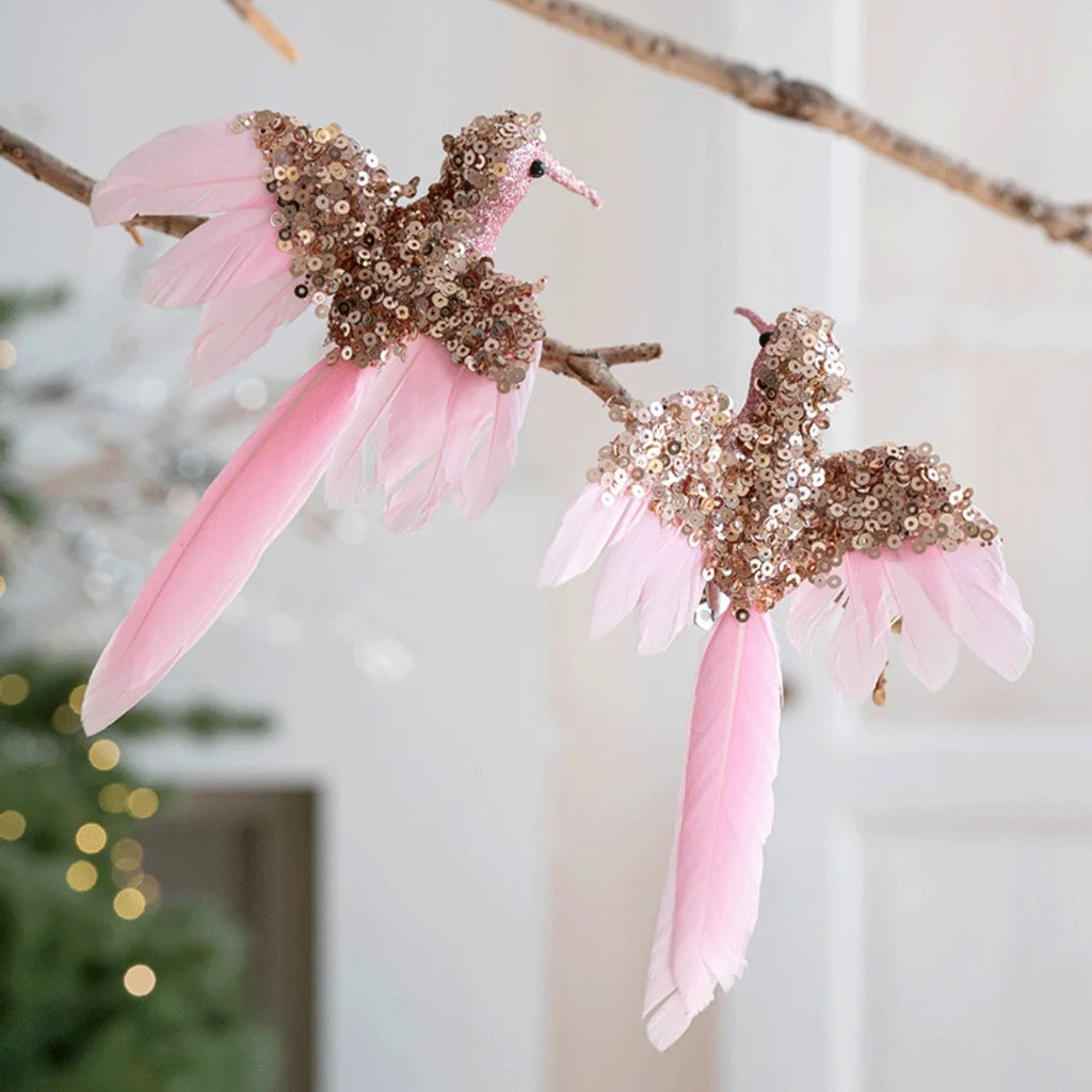2-Pack Feather Hummingbird Christmas Ornaments – Glitter Birds Christmas Ornaments Zpaxo