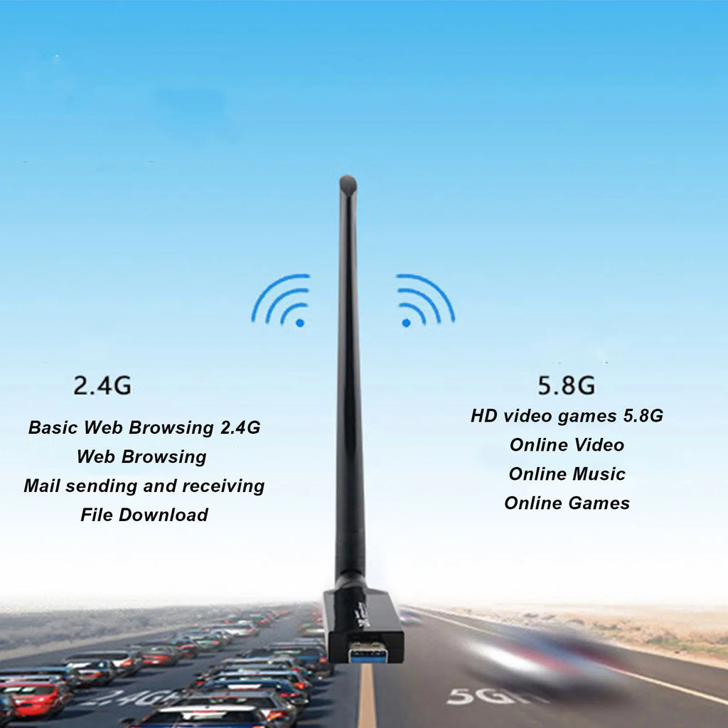1200M Wireless Network Card W50L 5DB RTL8812AU Dual Band USB 3.0 Interface WiFi Adapter for Android for Win Zpaxo