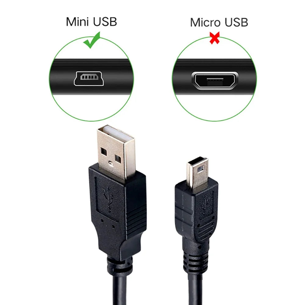 USB-A to Mini-B 5-Pin Cable – GPS, PS3, Dash Cam & Hard Drive USB Data Cable Zpaxo