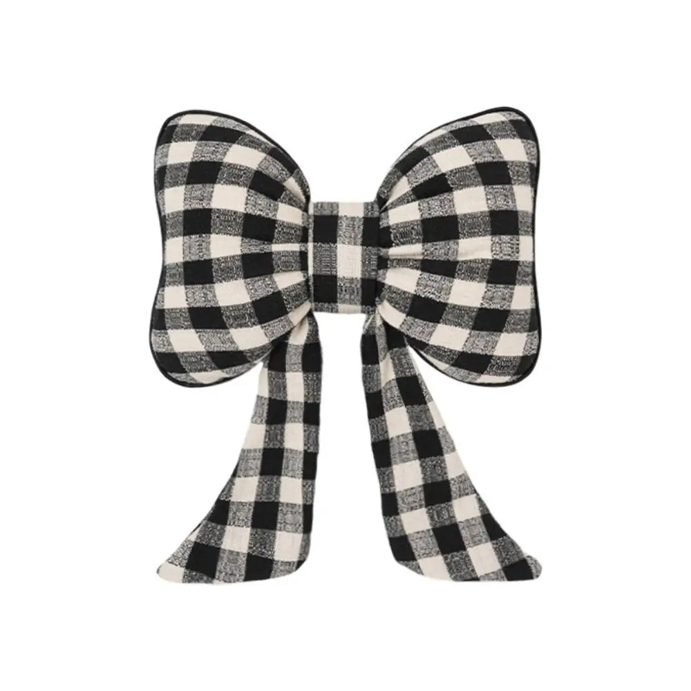 Pink Color Bowknot Pillows Plaid Interior Cute Design Car Seat Neck Rest Grid Pattern Bowknot Shape Bow Shape Pillow Adults Use Zpaxo