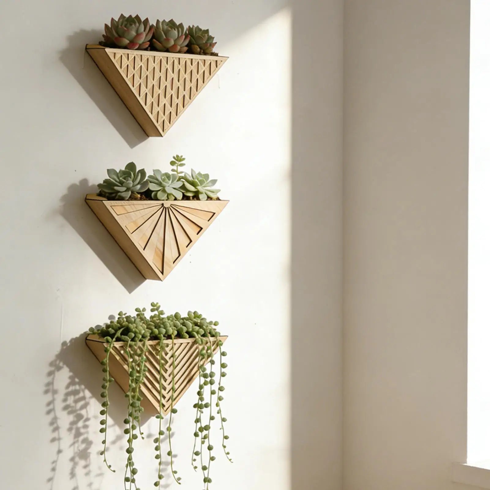 Wall Mounted Plant Pot Wooden Space-Saving Basket Triangle Pot for Outdoor Plants for Small Apartment Garden Balcony Patio Porch Zpaxo