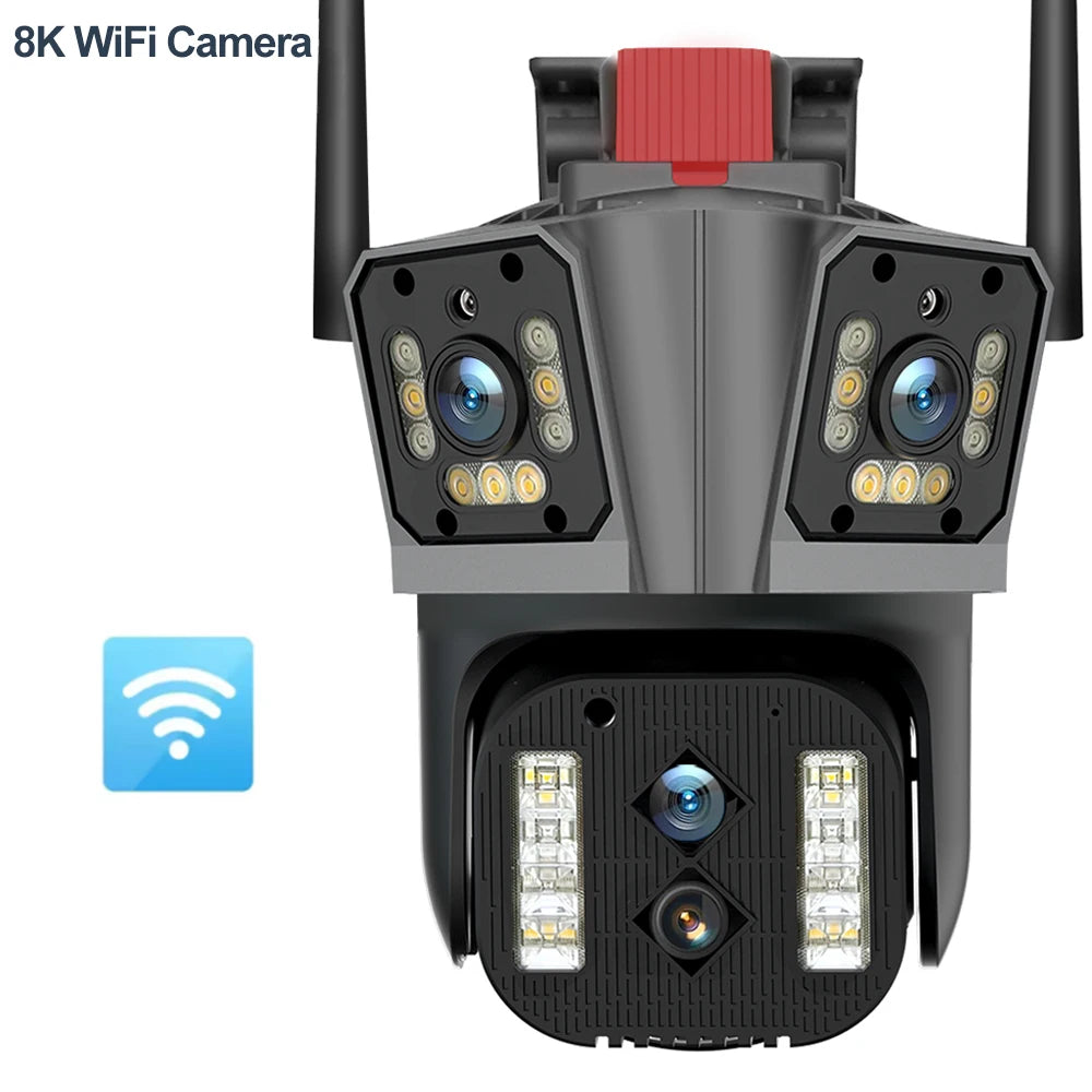4K Dual Lens Camera Outdoor 10X Zoom PTZ 5K Triple Lens Security Cameras Auto Tracking 8K Four Lens Video Surveillance Webcam Zpaxo 8K Four Len Camera EU Plug