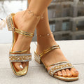 Women Slippers 2025 New Fashion Elegant Sandals Non-Slip Crystal Luxury Ladies Slippers Rhinestone Low Heels Shoes Slides Women Zpaxo Gold 41
