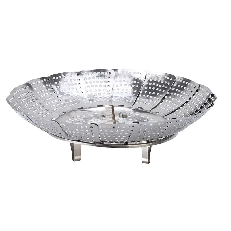 Silver Stainless Steel Retractable Folding Steamer Plate Multifunctional Food Steamer Vegetable Fruit Basket Zpaxo Size M 26cm