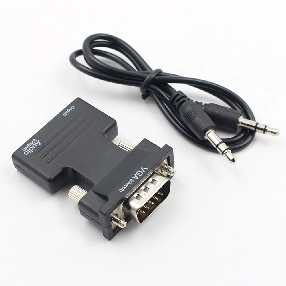 HDMI-Compatible Female to VGA Male Convertor 1080P Signal Output Converter with Audio Adapter with Audio Cables 1080P Zpaxo Black