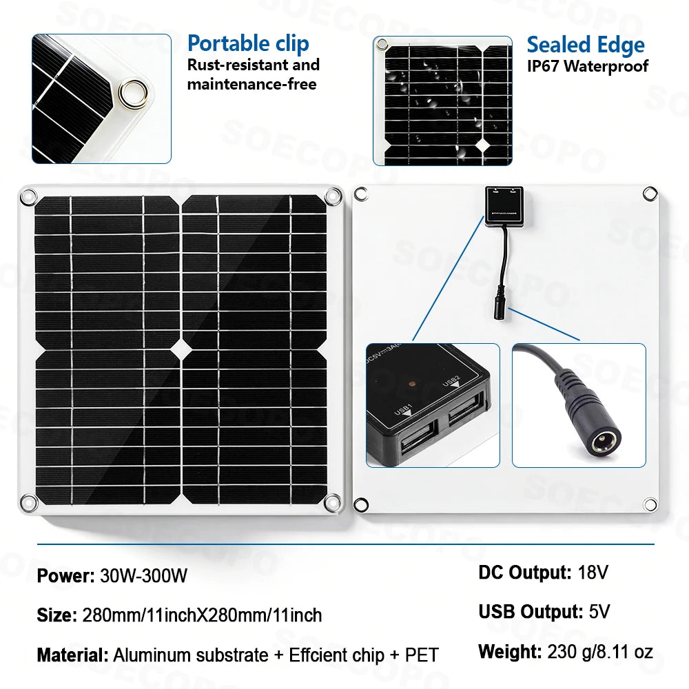 Portable 20000W Solar Power System Kit 300W Panel Inverter Controller DC12V/24V to AC110V/220V Off Grid Camping RV Home Backup Zpaxo