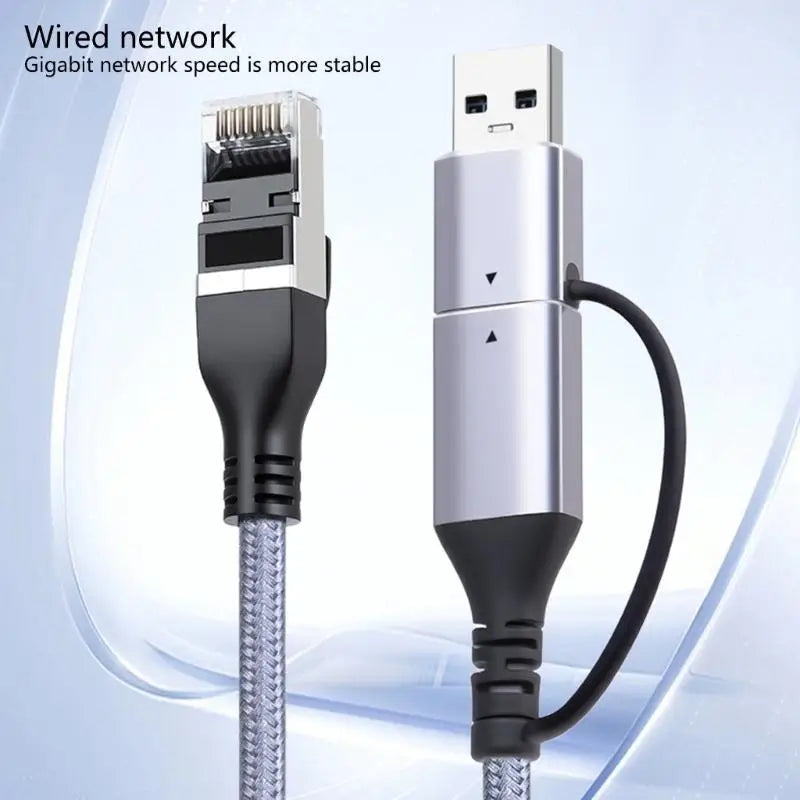 652F USB C RJ45 Converters With Heat Dissipation Design Braideds Cable For Wireds Networking Zpaxo