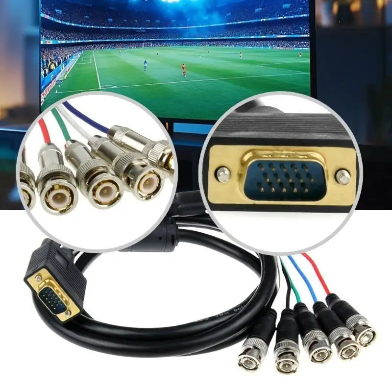652F VGA BNC Cable 5BHC Plugs Splitter RGBHV Male Coaxial Cord Zpaxo