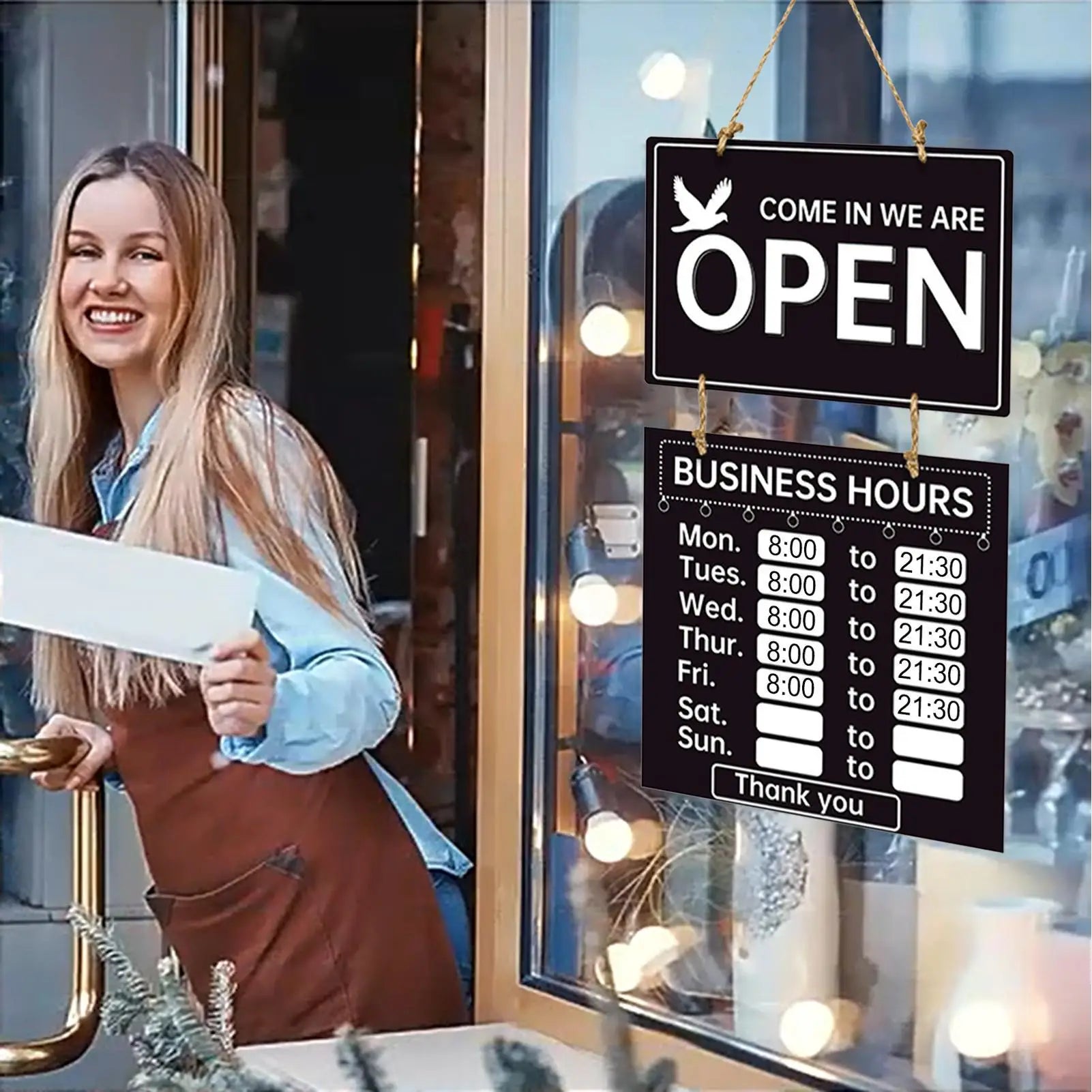 Double Sided Store Hours Sign Open Closed Decorative Welcome Boards