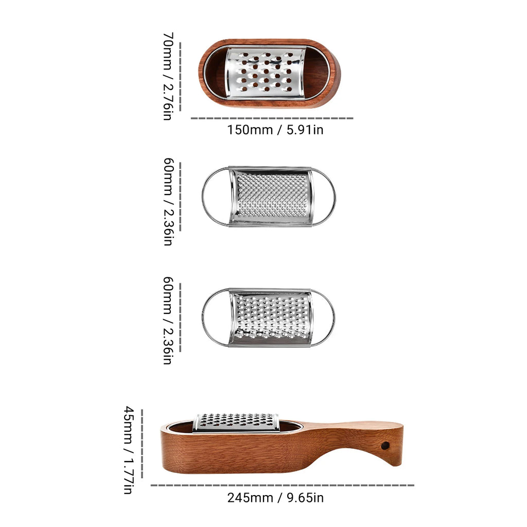 Wooden Handle Cheese Grater Manual Shredder Storage Space Handheld