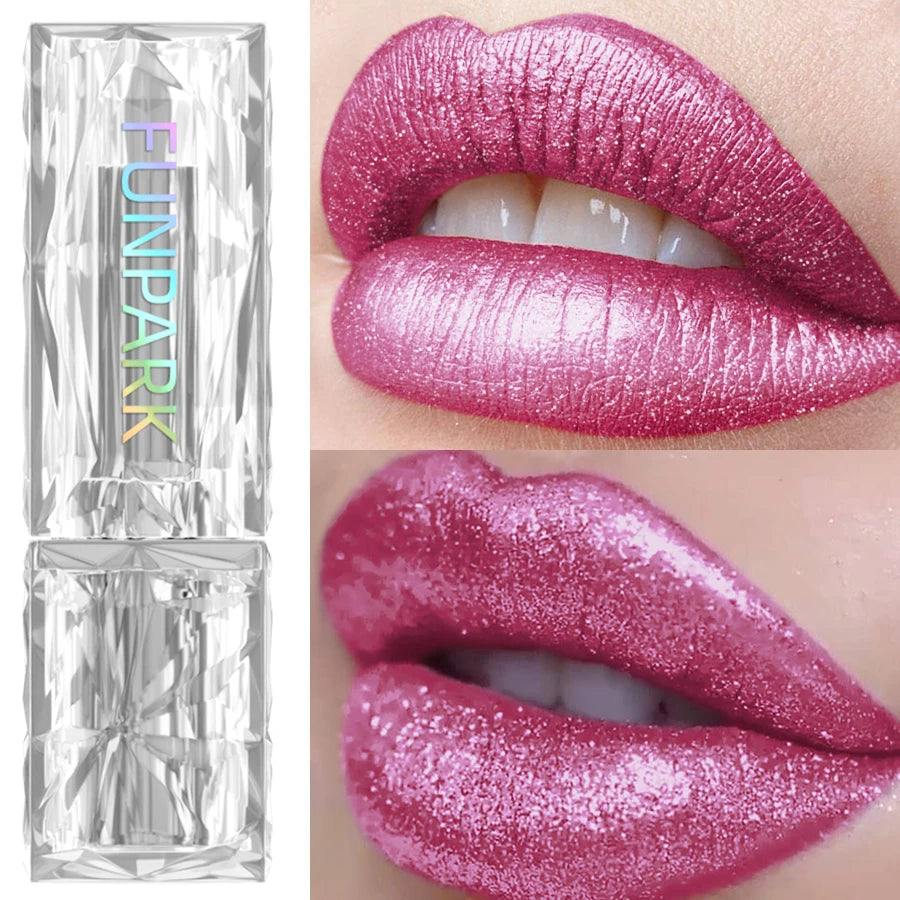 Metallic Glitter Lipstick 3 Waterproof Lip Balm Red Long Last Tint