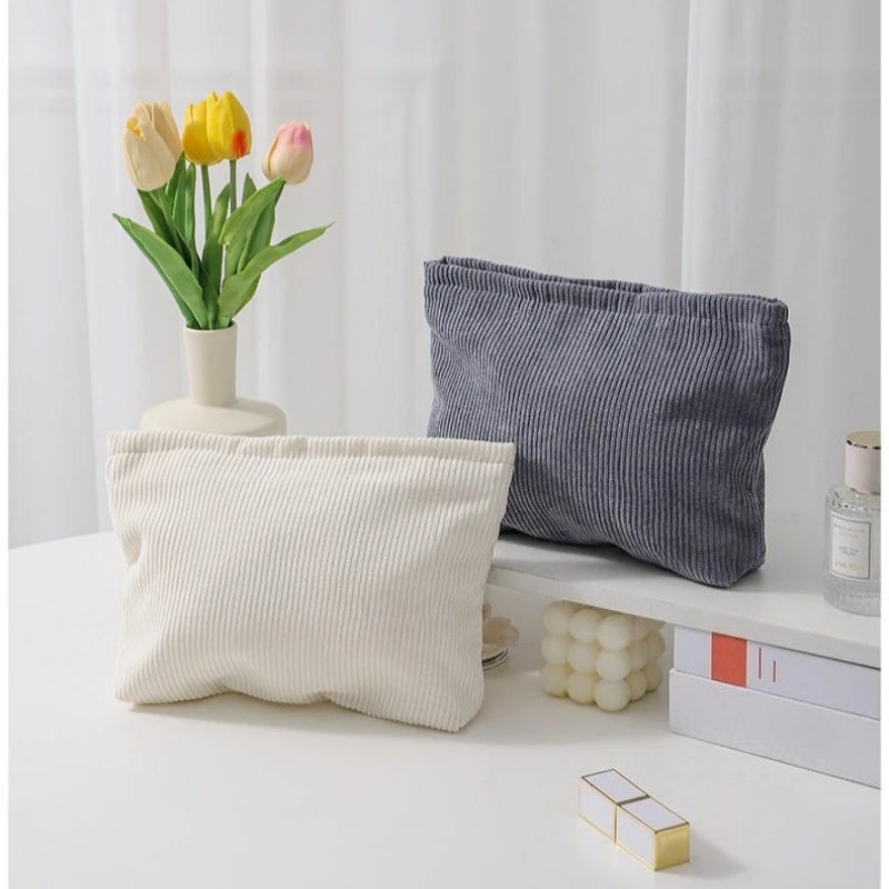 Corduroy Large Capacity Travel Cosmetic Bag Portable Women's Makeup Organizer Zipper Storage Clutch Purses Zpaxo